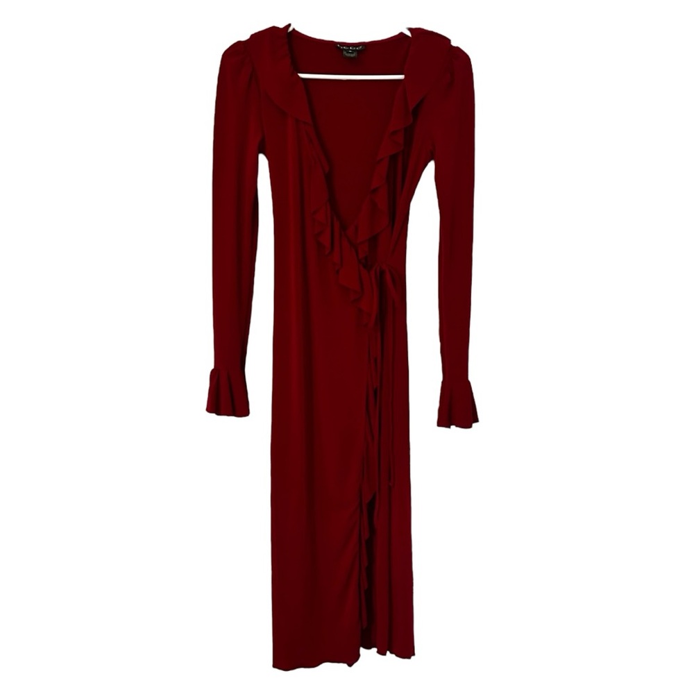 Bebe Women’s Long Sleeve Ruffle Wrap‎ Midi Dress Sz S